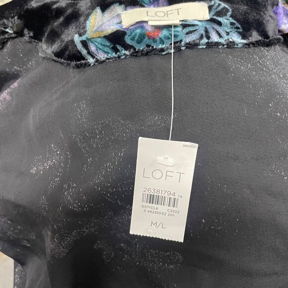 Loft Womens Black Velvet Floral Open Front Cardigan Size M/L - Picture 4 of 6